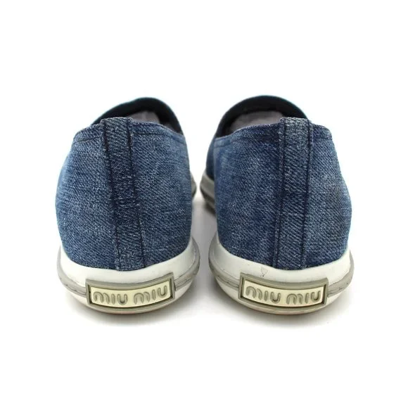 Miu Miu Blue Denim Calzature Donna Crystal Embellished Slip On Sneakers 36.5 - Picture 5 of 6